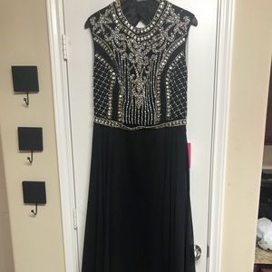 black/gold JOVANI prom dress